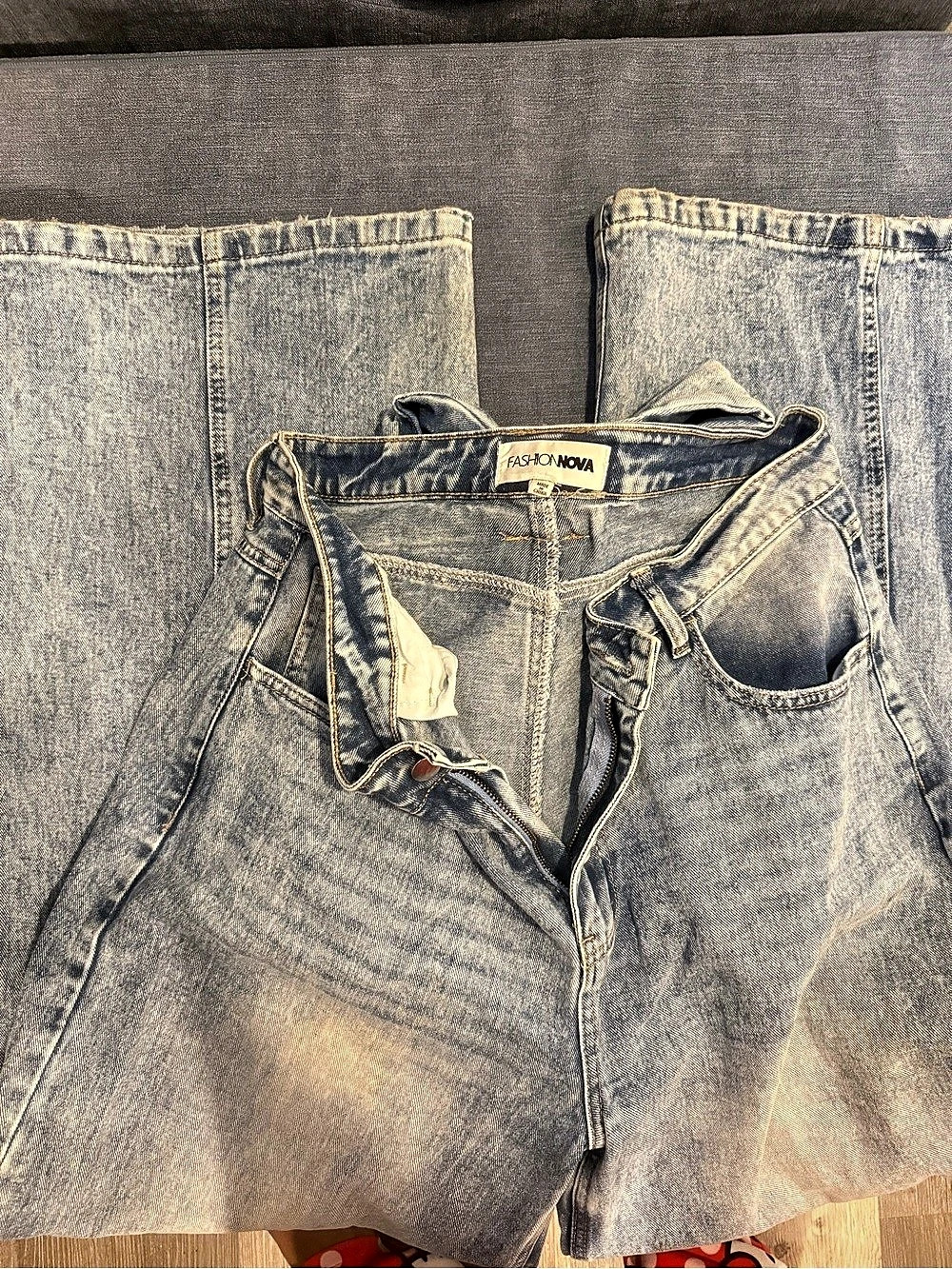 Fashion Nova Distressed Bootcut Jeans in Blue